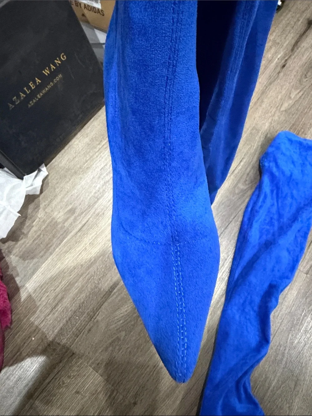 Over-the-Knee Stiletto Boots — Electric Blue Suede